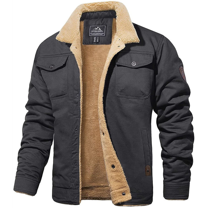 Fashion shot: Man confidently wearing a warm lined casual jacket, cold weather style