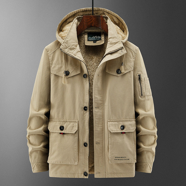 Front view of a rugged men's winter parka coat, perfect for cold weather and outdoor activities
