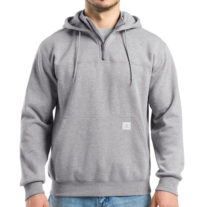 Casual men's half-zip work hoodie, water-resistant, ideal for outdoor workwear