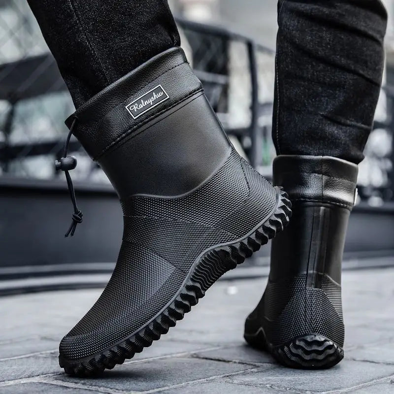 Men's waterproof ankle work boots, brown leather, steel toe, non-slip sole, durable footwear