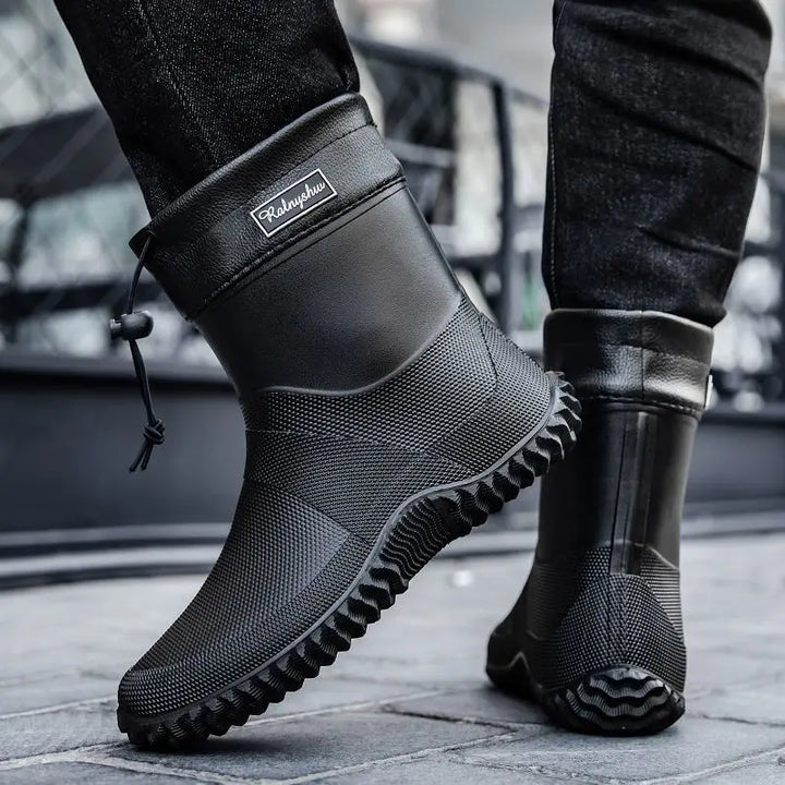 Men's waterproof ankle work boots, brown leather, steel toe, non-slip sole, durable footwear