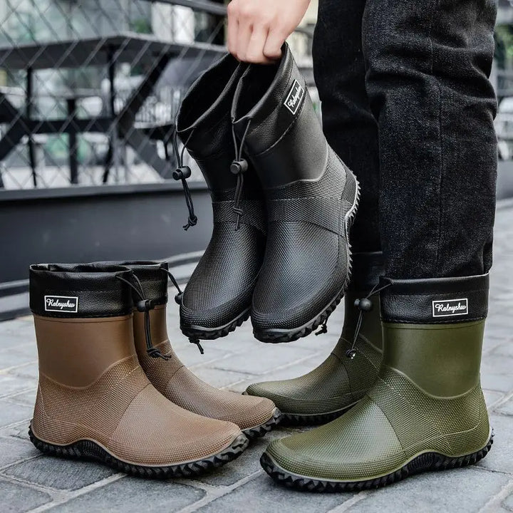Focus on the non-slip sole of men's waterproof ankle work boots, designed for safety and comfort
