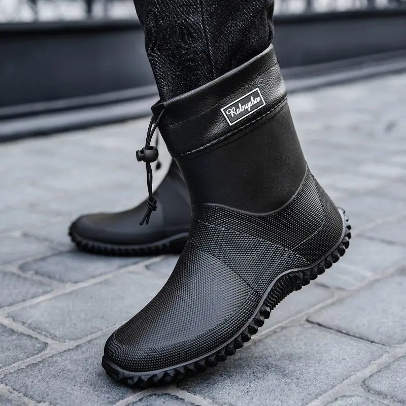 Rugged men's waterproof brown ankle work boots for outdoor use, comfort lining, PVC material
