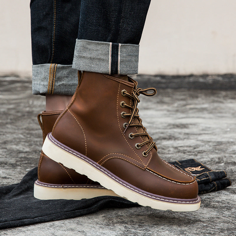 Stylish men's waterproof casual chukka boots in a rich brown color, a versatile footwear choice