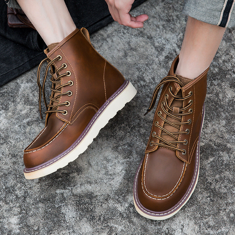 Outdoor men's chukka boots in a natural environment, highlighting their rugged appeal