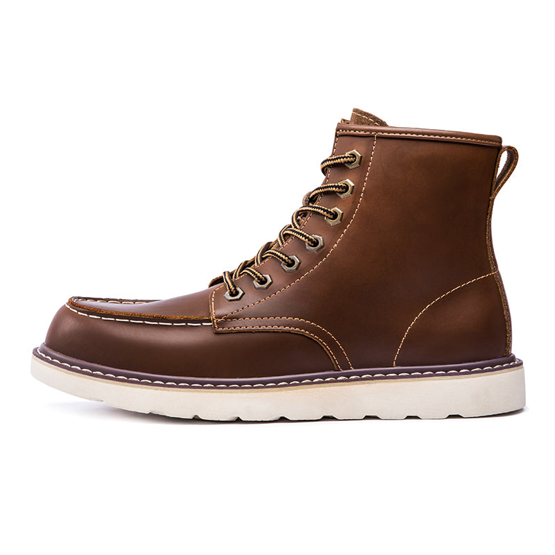 Close-up of the waterproof casual chukka boots, showing durable stitching and textured leather
