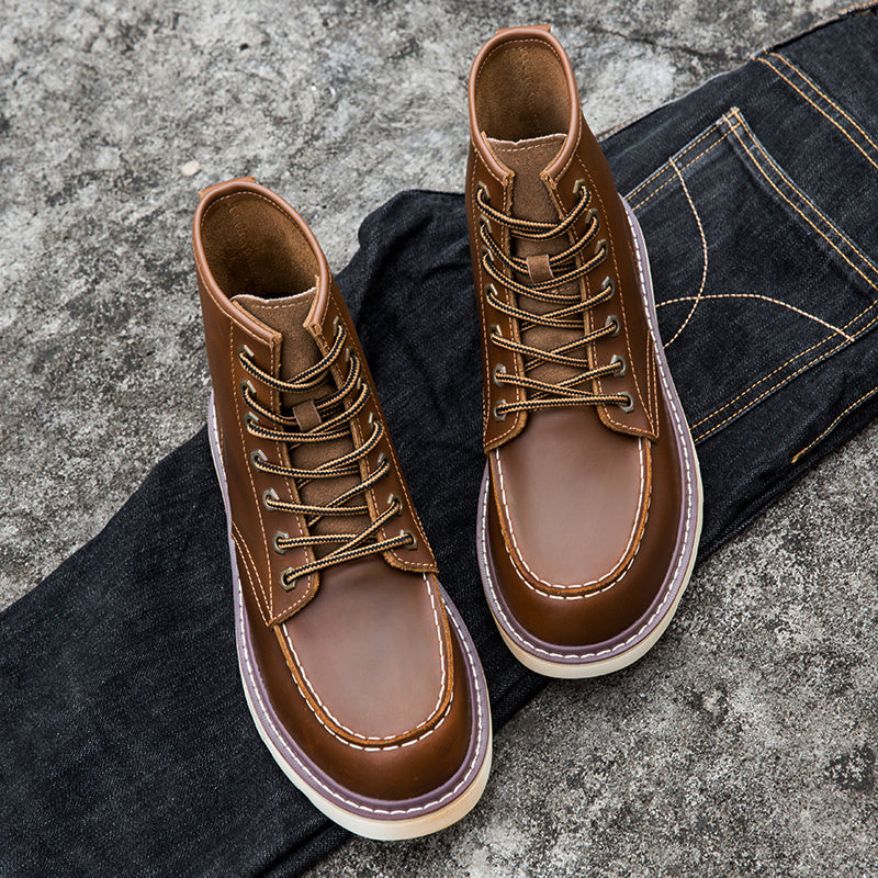 Side profile of men's chukka boots highlighting ankle height and sturdy lacing system