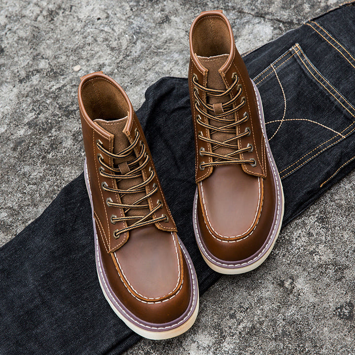 Side profile of men's chukka boots highlighting ankle height and sturdy lacing system