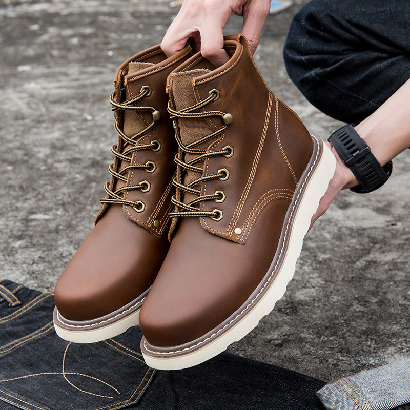 Close-up of the sole of men's chukka boots, showing deep treads for superior grip and traction