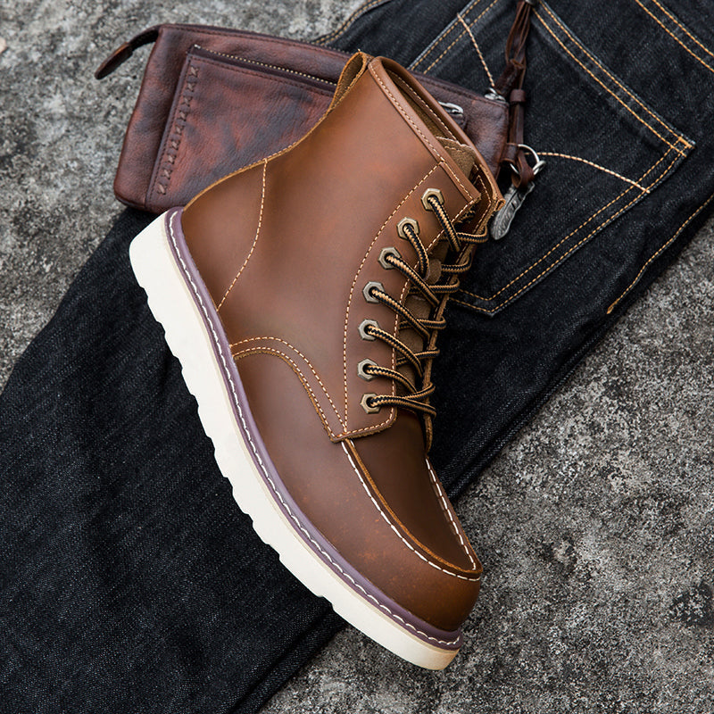 Pair of men's waterproof chukka boots from above, showcasing classic design and durable build