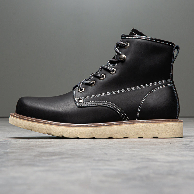 Durable men's chukka boots in a natural environment, blending seamlessly with outdoor aesthetics