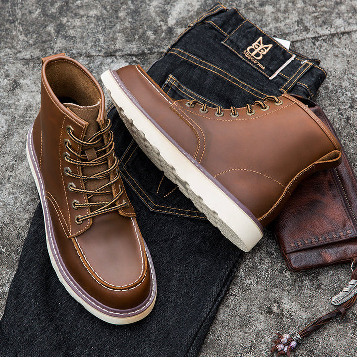 Front view of the men's chukka boots, showing the toe shape and reinforced construction