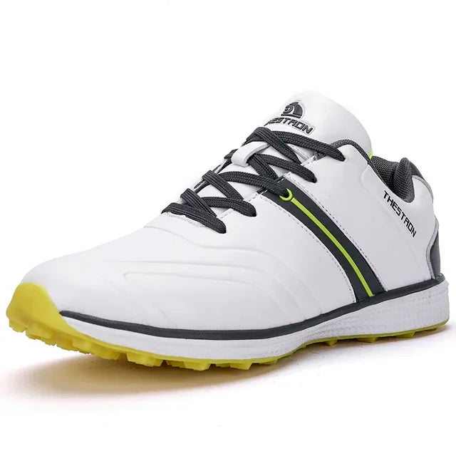 Durable men's waterproof golf shoes, featuring enhanced spikes for excellent traction on wet golf courses.
