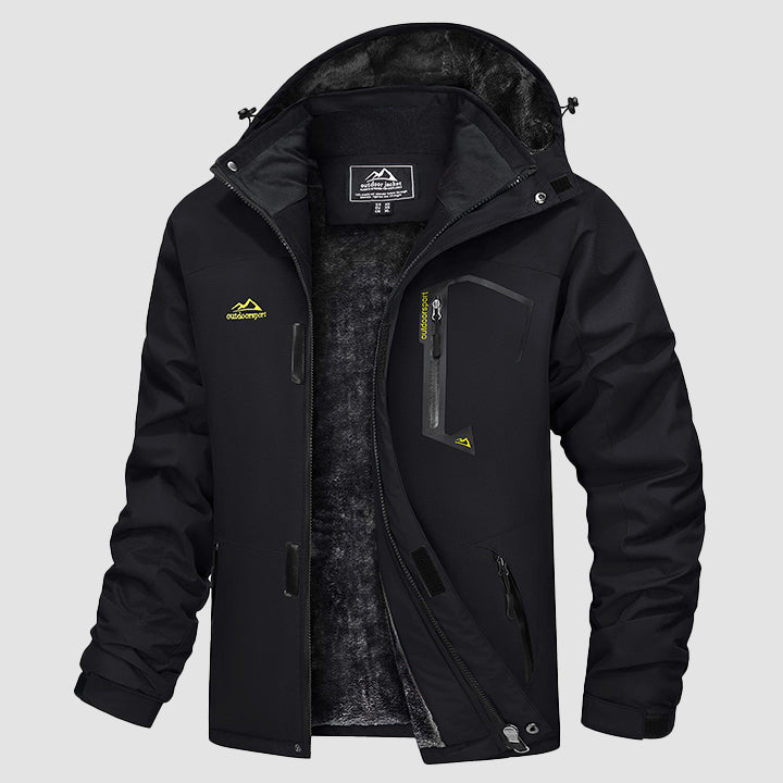 Men's Waterproof Performance Shell Ski Jacket, blue, front view, in snowy mountains.