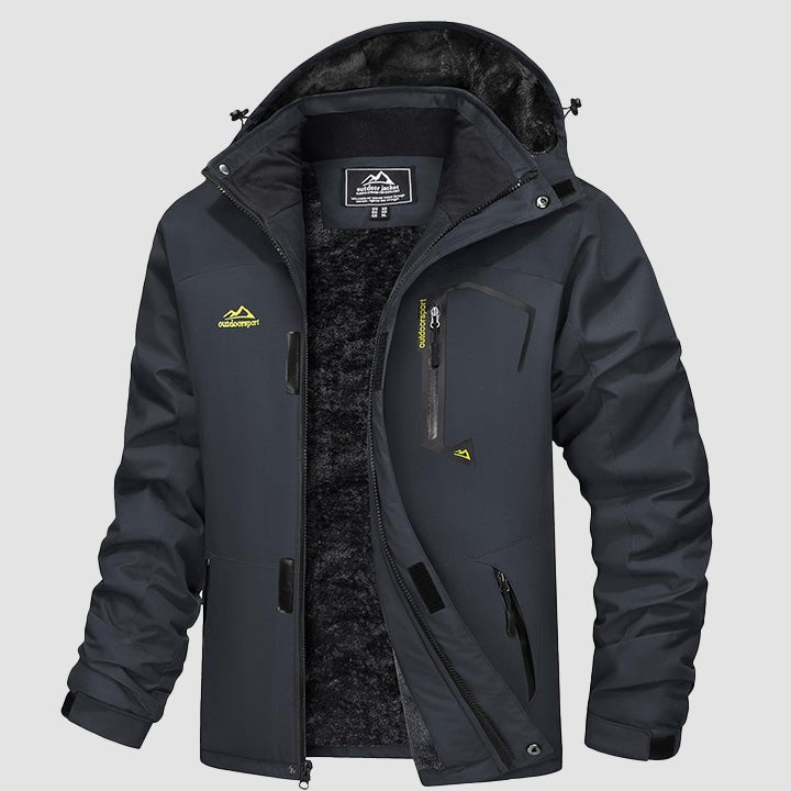 Men's Waterproof Performance Shell Ski Jacket in red, action shot on slopes.
