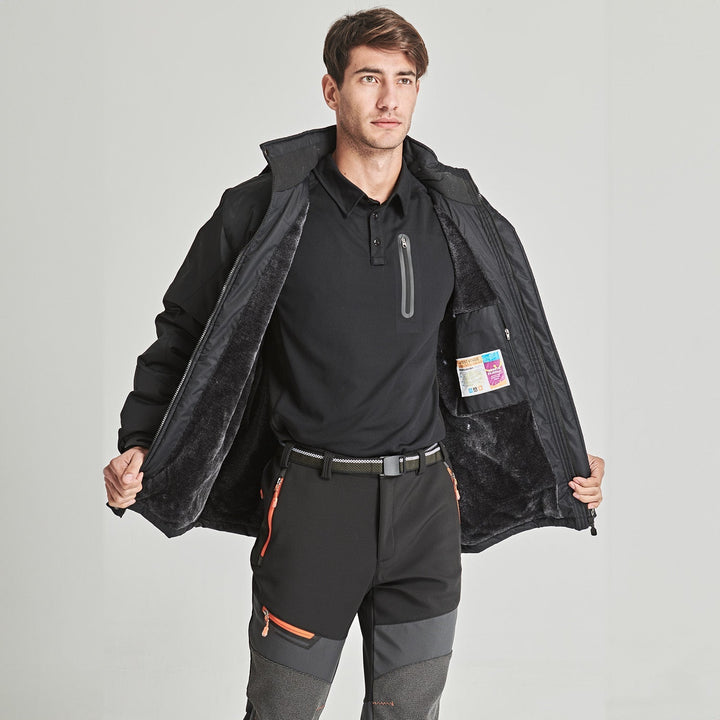 Fleece interior lining of red ski jacket, providing ultimate warmth.