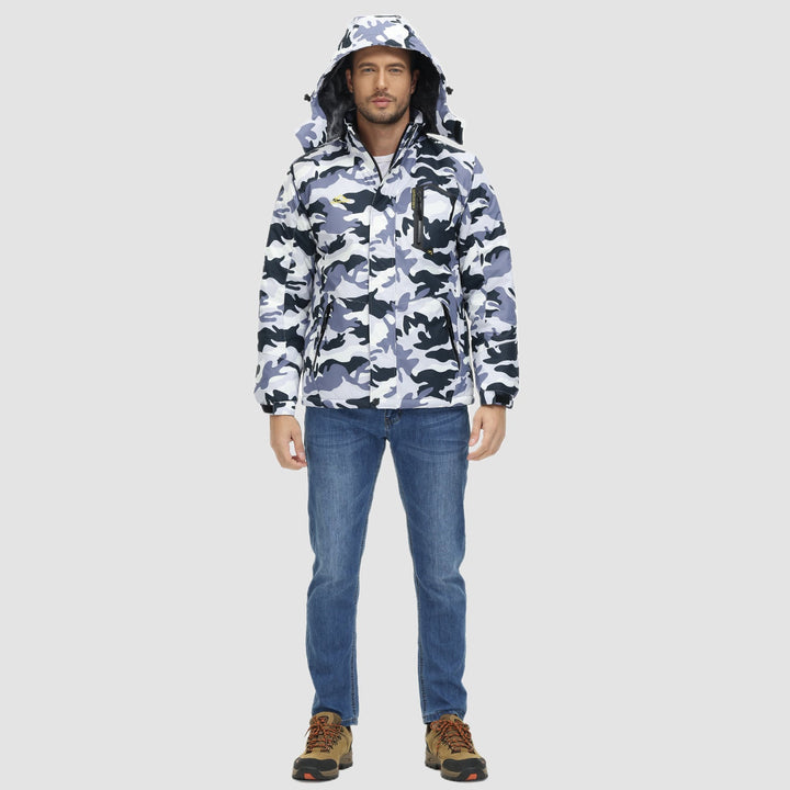 Inner fleece layer of green ski jacket, soft hand feel and warmth.