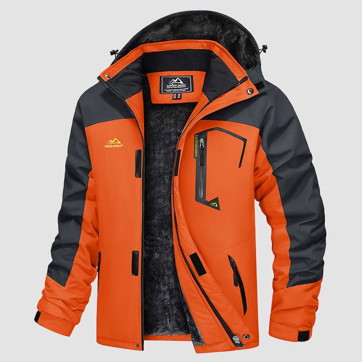 Zipper detail on men's waterproof ski jacket, showing waterproof seals.