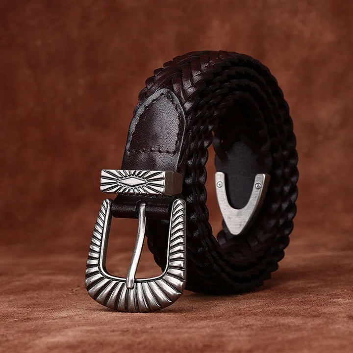 Stylish men's casual brown braided leather belt, full grain, perfect western accessory