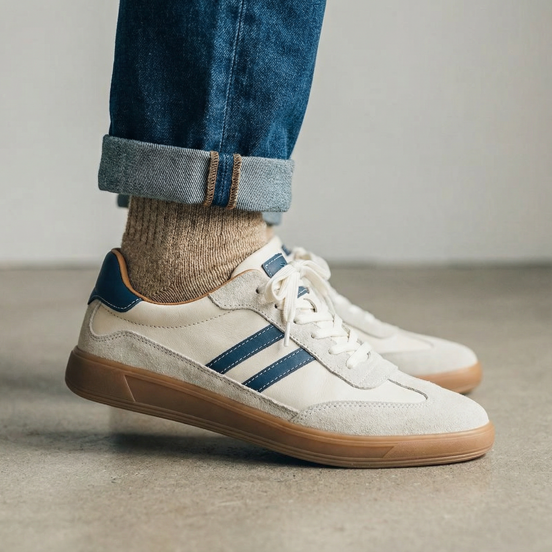 Everyday comfort men's sneakers in white, made with a blend of leather and mesh, ideal for casual outfits.