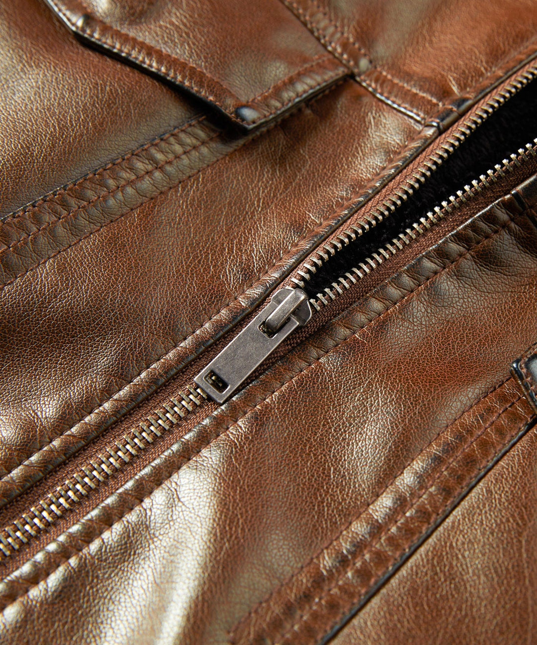 Detailed shot of aviator jacket sleeve, PU leather texture, zippered cuff, warm winter fashion