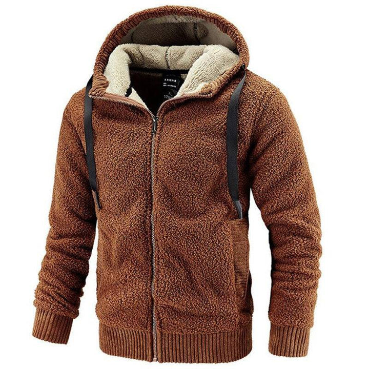 Men's winter warm fleece hooded jacket in black, ideal for cold weather outerwear