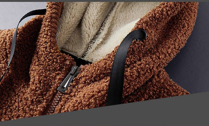 Man wearing a stylish grey men's winter warm fleece hooded jacket, perfect for fashion