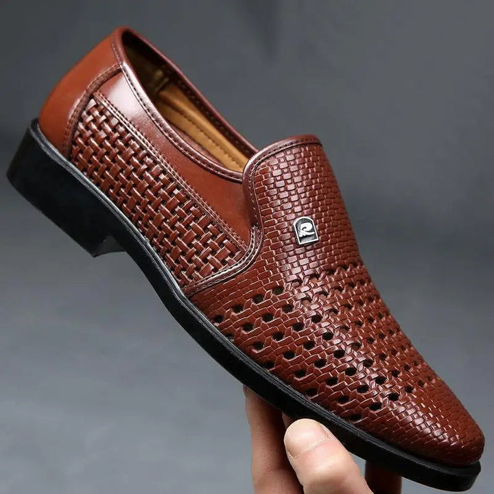 Men's fashion essential: polished woven leather slip-on loafers for sophisticated daily wear.