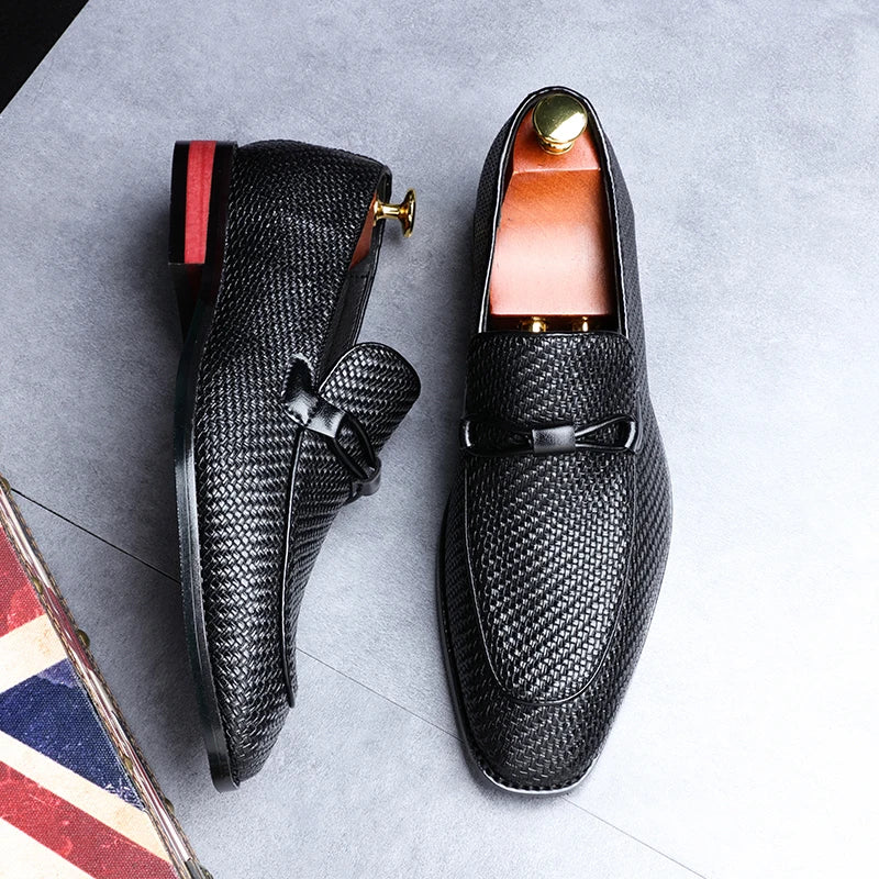 Men's woven oxford loafers, a classic slip-on dress shoe for formal footwear with comfort