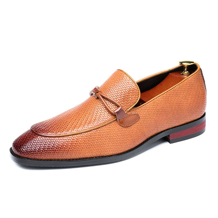 Men's woven oxford loafers in a dark color, perfect dress shoes for men's fashion