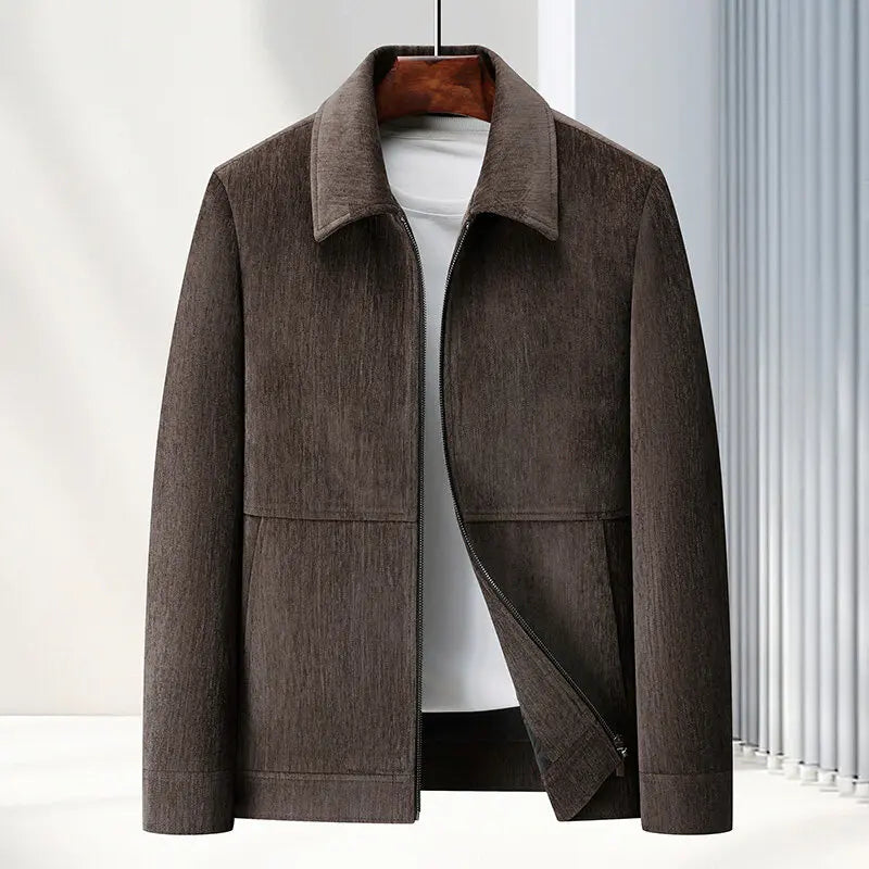 Men's woven textured zip-up jacket in dark gray, perfect for stylish layering.