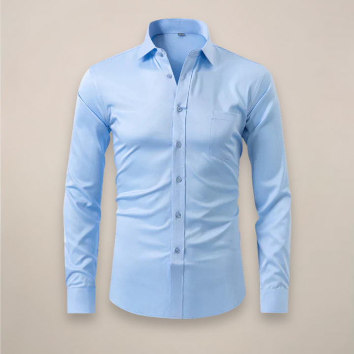 Classic menswear long-sleeve shirt with modern wrinkle-free technology for ease.