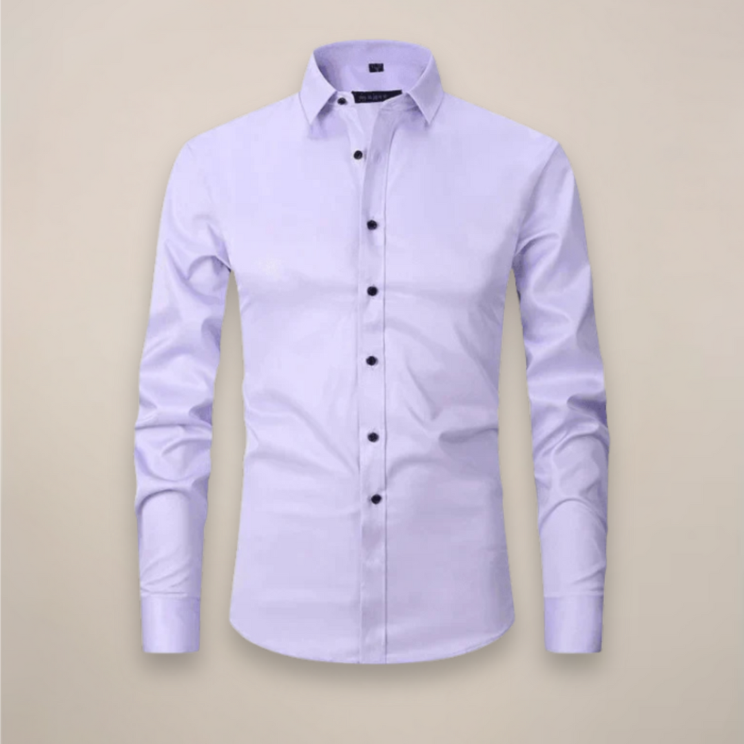 Stylish cuff detail on a men's long-sleeve button-up, wrinkle-free & always neat.