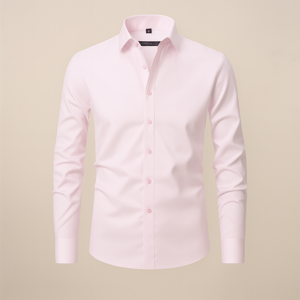 Travel-friendly men's wrinkle-free long-sleeve shirt, always looks fresh & polished.