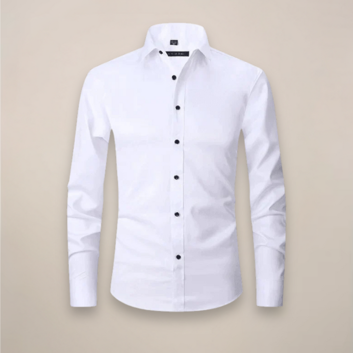 Professional men's wrinkle-free long-sleeve dress shirt for sharp business attire.
