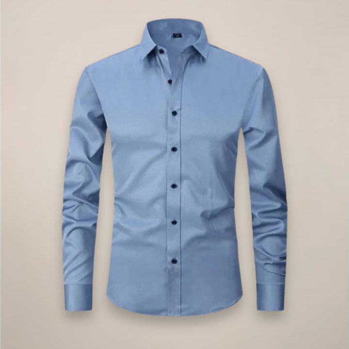 Soft & wrinkle-free men's long-sleeve dress shirt, offering ultimate comfort & style.