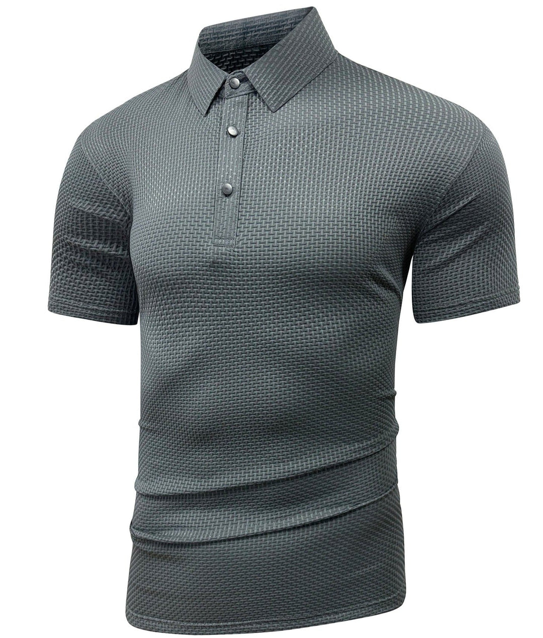 Men's wrinkle-free performance polo in navy blue, tailored fit, perfect for casual or semi-formal wear
