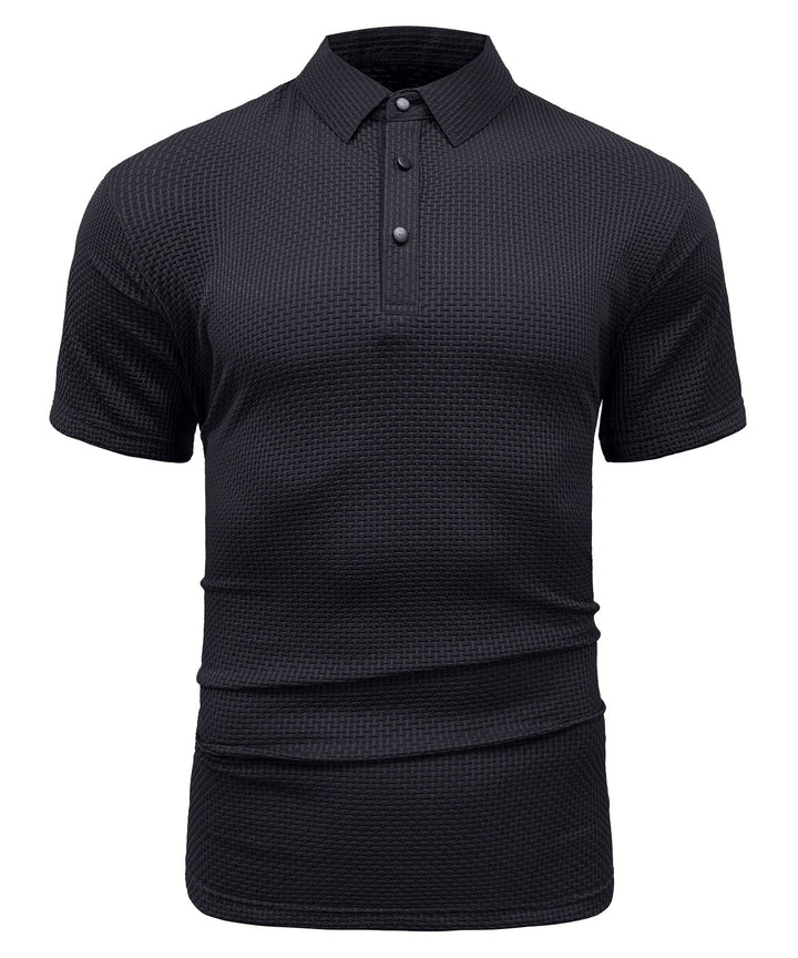 Stylish men's wrinkle-free performance polo in a professional grey, ideal for all-day comfort