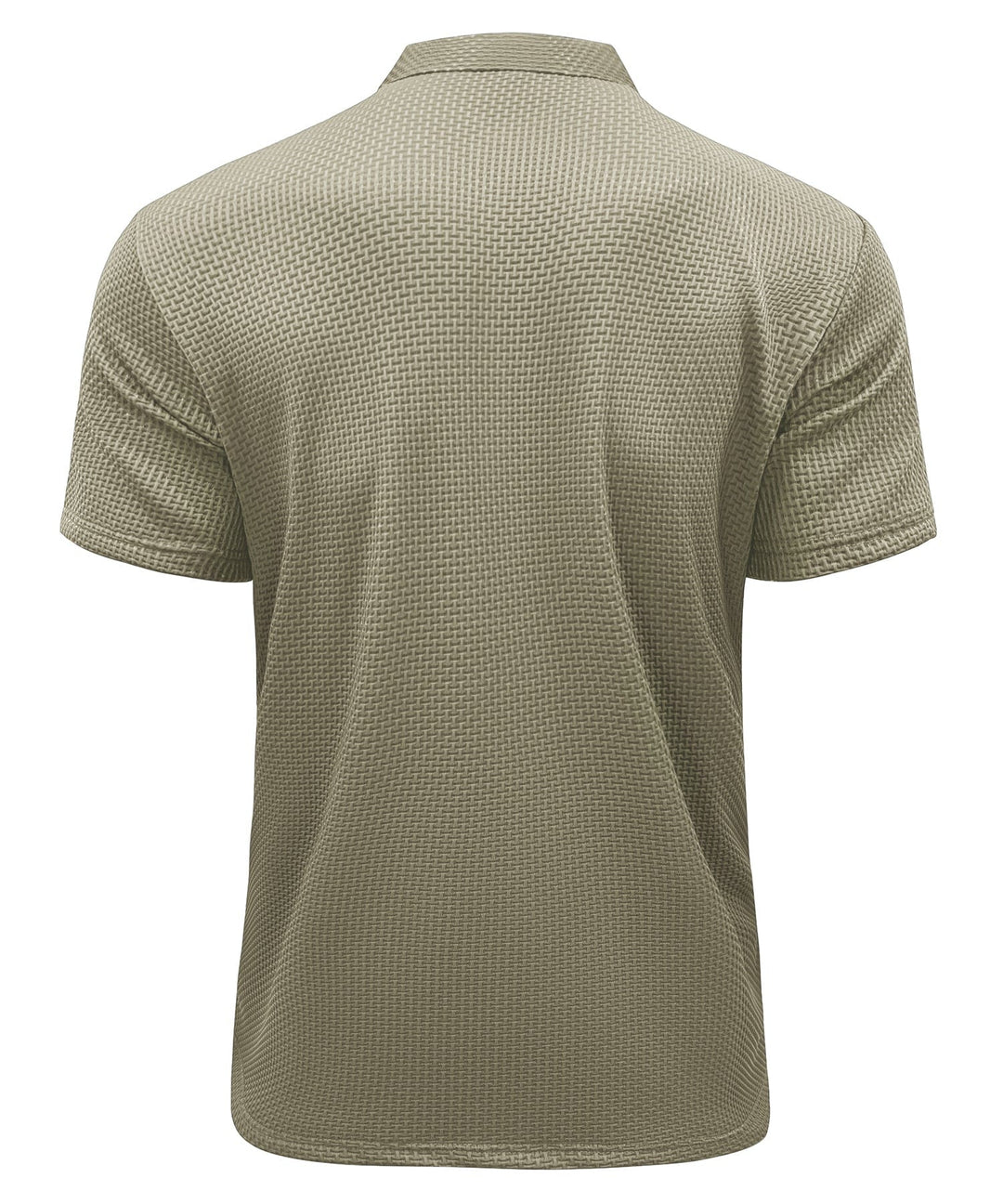 Stack of folded men's wrinkle-free performance polo shirts in assorted colors, ready for wear