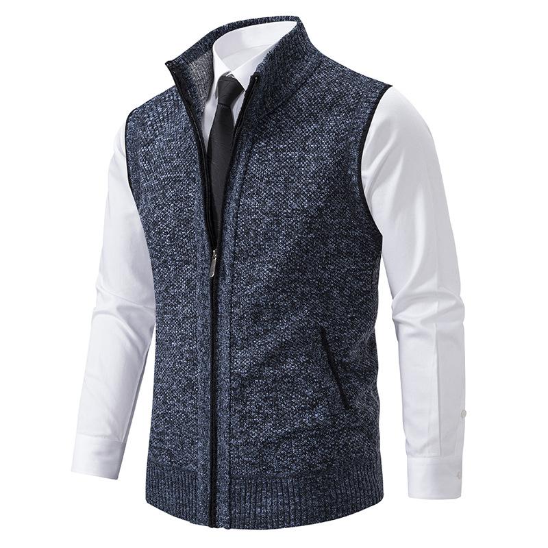 Men's zip-up mock neck gilet, ideal for stylish layering in autumn & winter. Smart casual sweater vest.