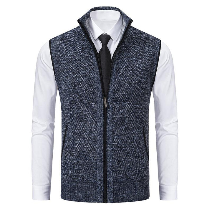 Stylish men's mock neck zip vest, perfect for casual or smart-casual autumn & winter layering.