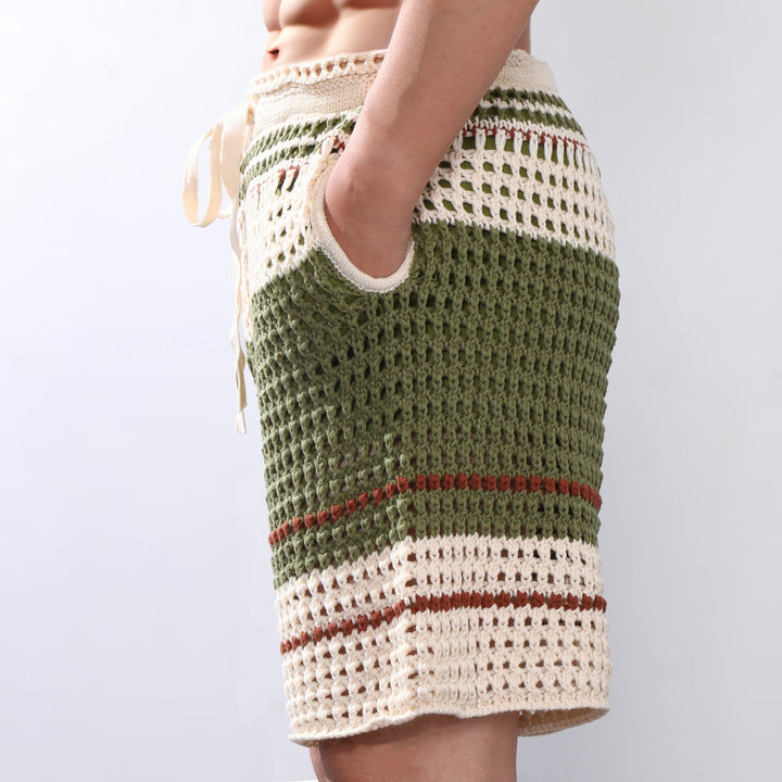 Men's Braided Cotton Beach Shorts with Elastic Waistband - Lexians