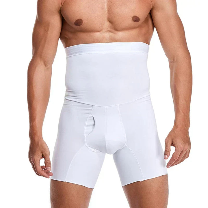 Seamless men's tummy control shorts, invisible under clothes. Everyday comfort body shaper for men.