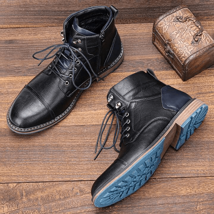 Men's Leather Boots with Side Zipper and Non - Slip Sole - Lexians