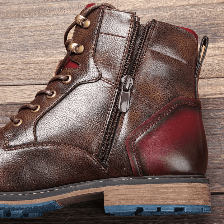 Men's Leather Boots with Side Zipper and Non - Slip Sole - Lexians