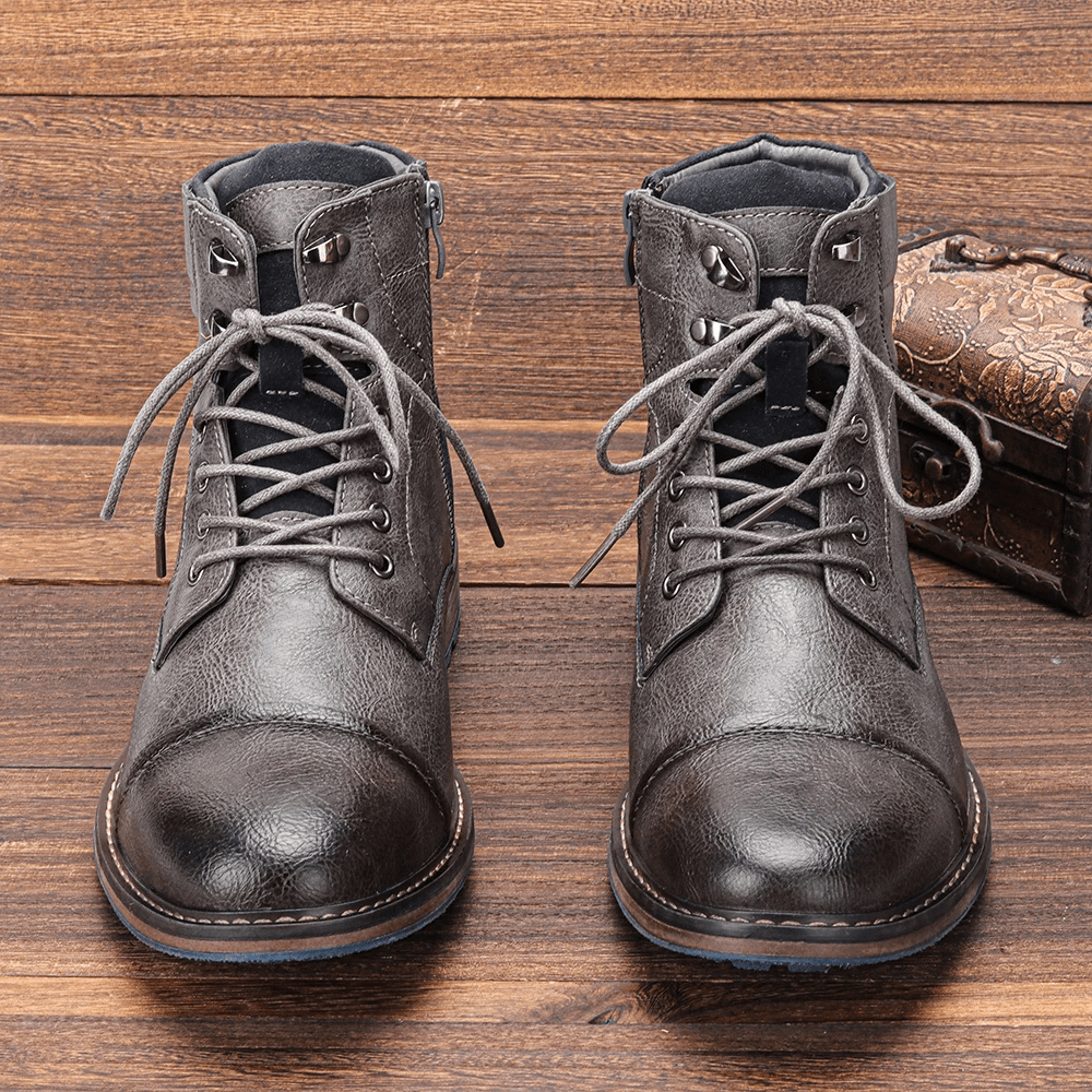 Men's Leather Boots with Side Zipper and Non - Slip Sole - Lexians