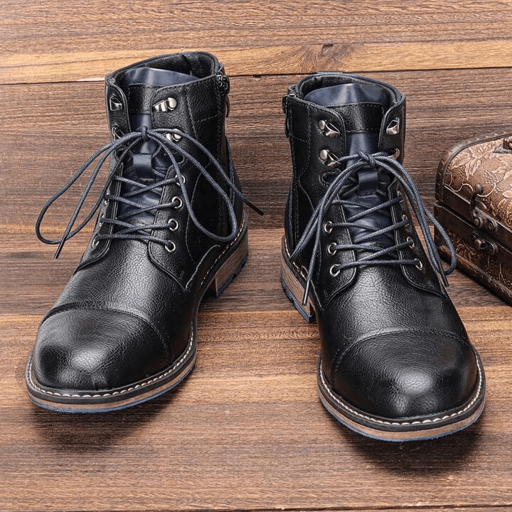 Men's Leather Boots with Side Zipper and Non - Slip Sole - Lexians
