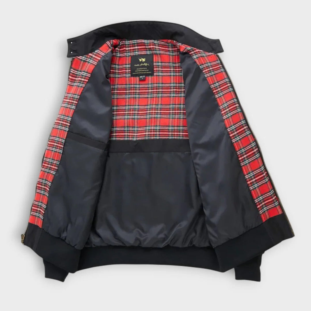 Men's lightweight transitional jacket with zipper, navy color, featuring pockets and durable fabric for versatile spring wear