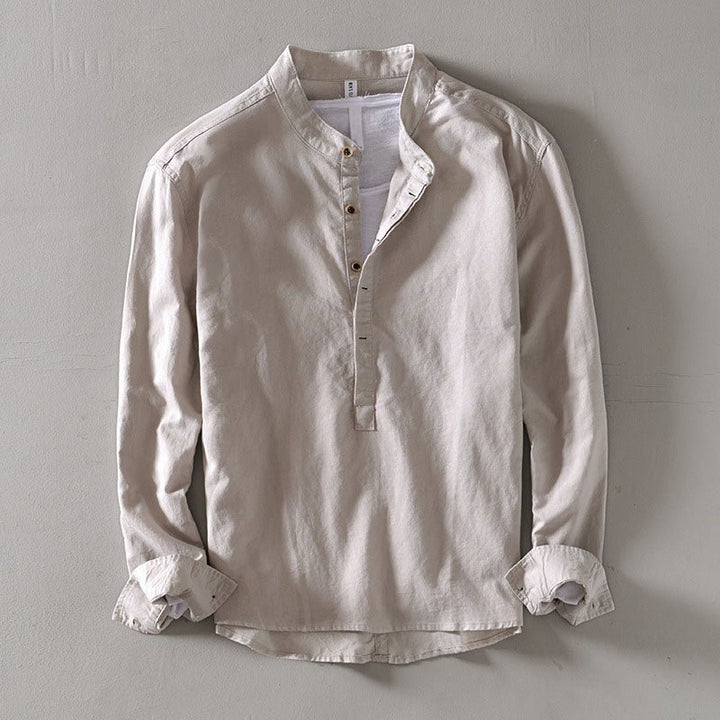 Men's Linen - Cotton Band Collar Shirt - Orvino Style - Lexians