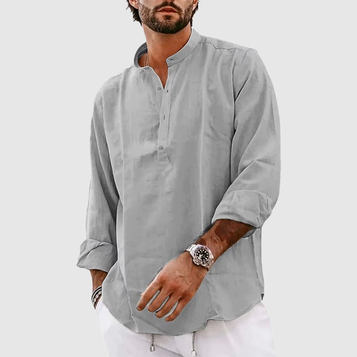 Men's Linen Henley Shirt - Relaxed Fit, Lightweight, and Breathable - Lexians